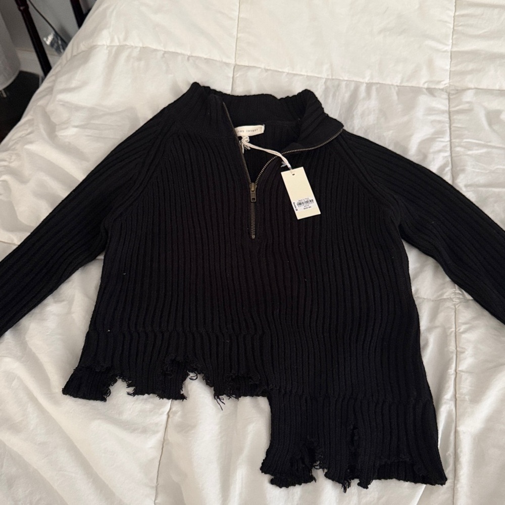 Buckle Black Ribbed Half-Zip Pullover